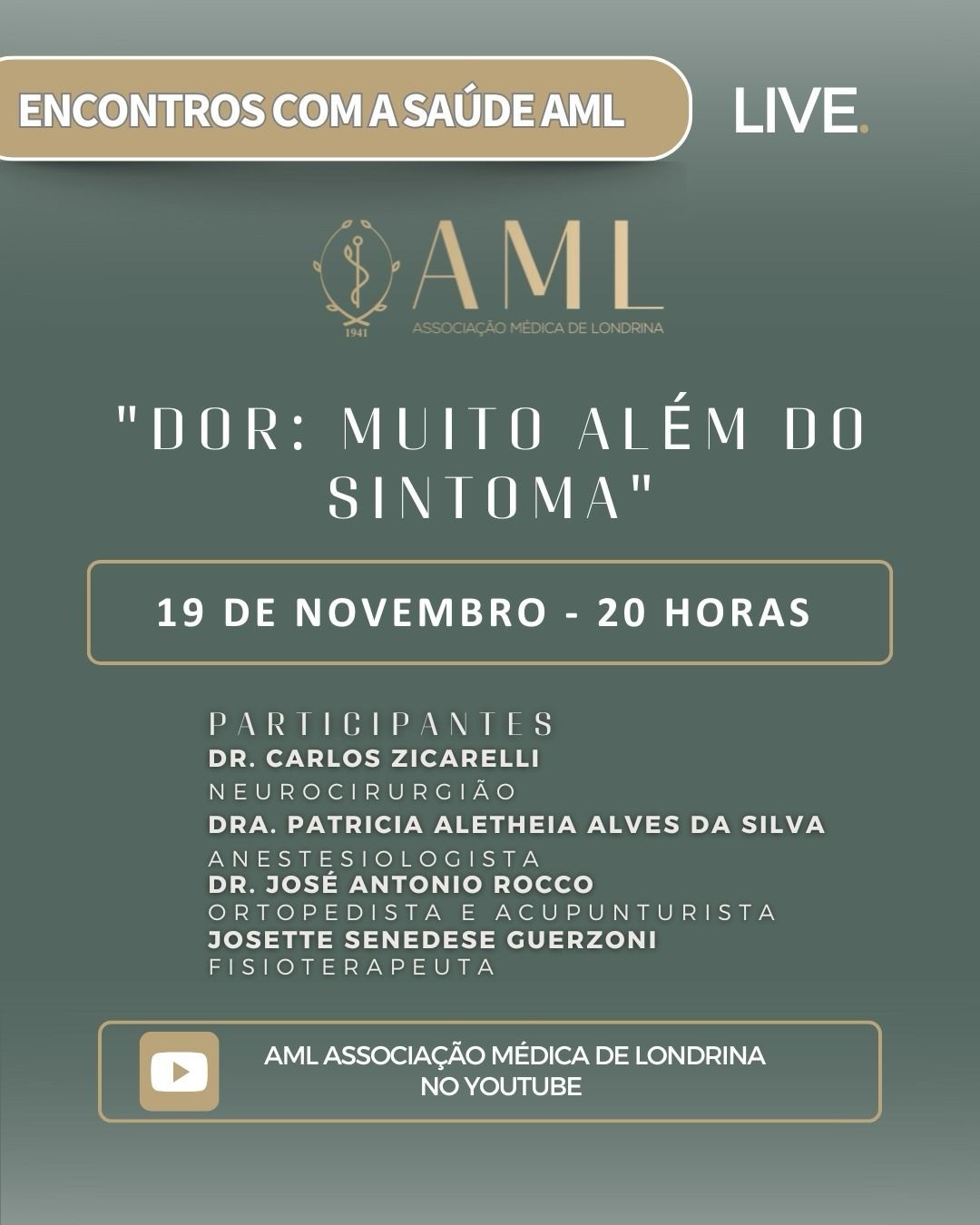 ‘Dor: muito além do sintoma’ será o tema do último ‘Encontros com a Saúde AML’ de 2025